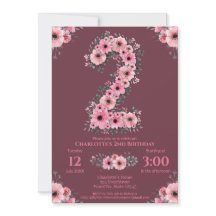 大きな2歳の誕生日 ピンクの花 女の子 緑の葉