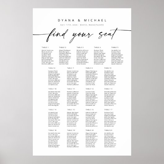 大きな21台のテーブルが座席表を見つける ポスター (正面)