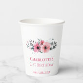 大きな21歳の誕生日ピンクの花フォトコラージホワイト 紙コップ (裏面)
