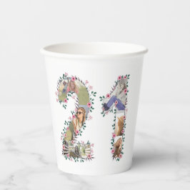 大きな21歳の誕生日ピンクの花フォトコラージホワイト 紙コップ