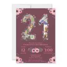 大きな21歳の誕生日写真コラージュ ピンクの花の女性