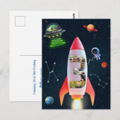大きな3と写真 | 3歳の誕生日 ロケット 宇宙 ポストカード (正面/裏面)