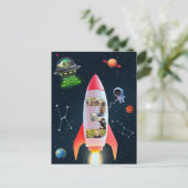 大きな3人の写真 | 3歳の誕生日ロケットスペース ポストカード (スタンド正面)