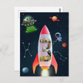 大きな3人の写真 | 3歳の誕生日ロケットスペース ポストカード (正面/裏面)