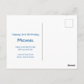 大きな3人の写真 | 3歳の誕生日ロケットスペース ポストカード (裏面)