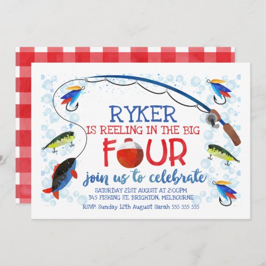 大きな4つの誕生日の招待で楽しむ 招待状 (正面/裏面)