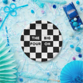 大きな4つのOh白黒パター市松模様にン ペーパープレート (パーティー)