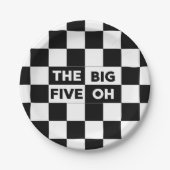 大きな5つのOh白黒パター市松模様にン ペーパープレート (正面)