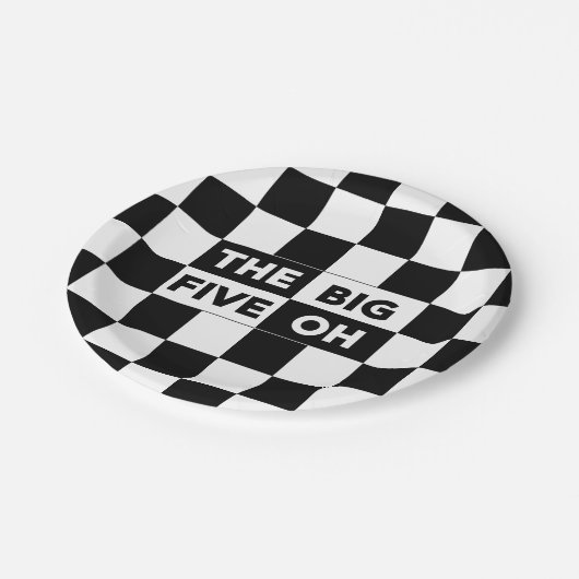 大きな5つのOh白黒パター市松模様にン ペーパープレート (アングル)