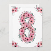 大きな8歳の誕生日 ピンクの花 女の子 緑の葉 ポストカード (正面/裏面)