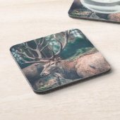 大きな〔雄ジカの〕枝角を持つ大きな茶色の鹿 コースター (左側)