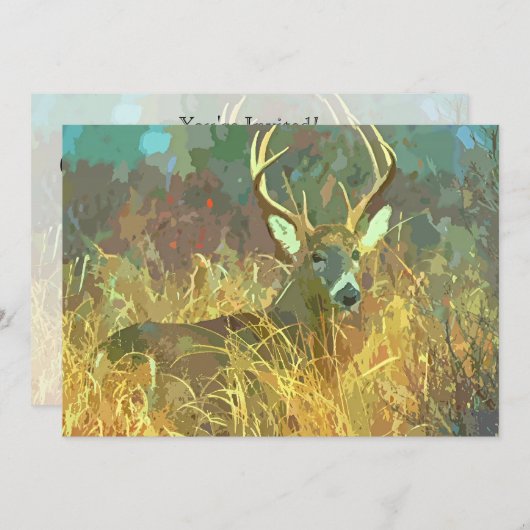 大きな〔雄ジカの〕枝角を持つ鹿芸術退職 招待状 (正面/裏面)