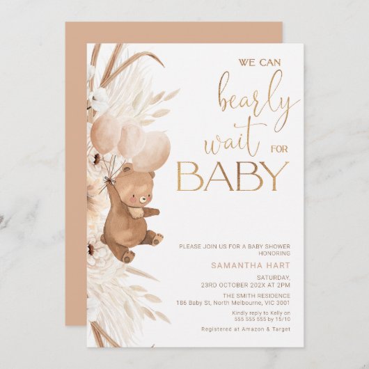 大きなBohoフローラベビーの赤ちゃんシャワーを待つ 招待状 (正面/裏面)