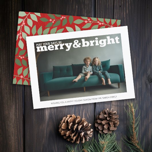 大きなMerry & Bright - ボタニカルな背景の写真 シーズンカード