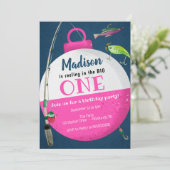 大きなONE魚釣りファースト誕生日女の子でリール 招待状 (スタンド正面)