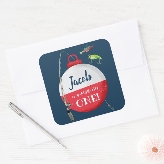 大きなONE魚釣り誕生日 スクエアシール (封筒)