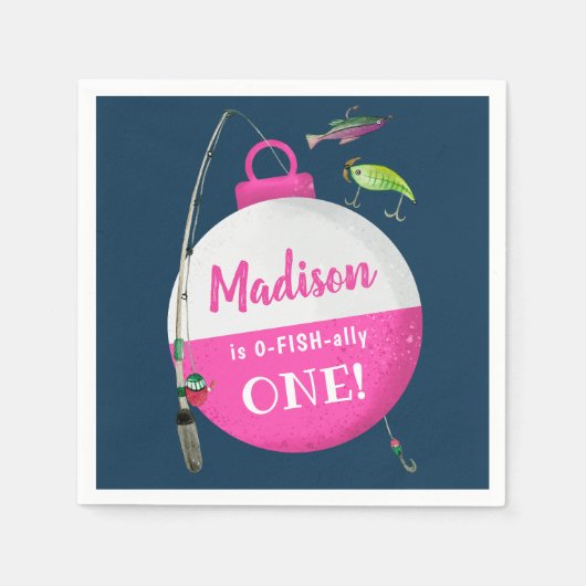 大きなONE魚釣り誕生日 スタンダードカクテルナプキン (正面)