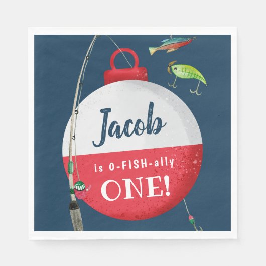 大きなONE魚釣り誕生日 スタンダードランチョンナプキン (正面)