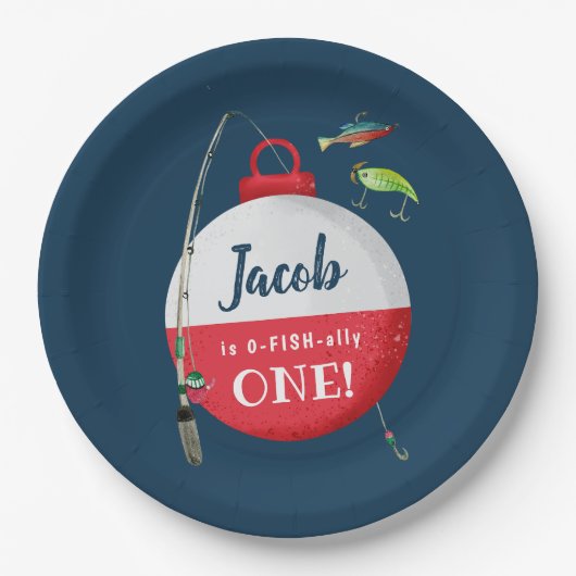 大きなONE魚釣り誕生日 ペーパープレート (正面)