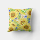 大きはっきりしたい黄色のひまわり青 クッション (裏面)