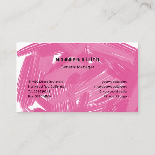 大きはっきりしたなブラシストロークピンクのパワー 名刺 (裏面)