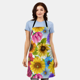 大きはっきりしたな植物カラフルの花 エプロン