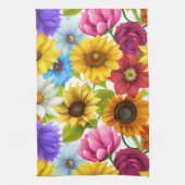 大きはっきりしたな植物カラフルの花 キッチンタオル (縦)