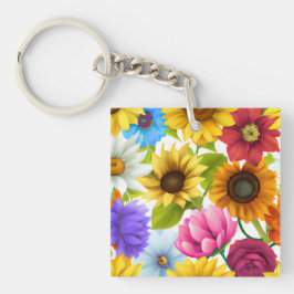 大きはっきりしたな植物カラフルの花 キーホルダー