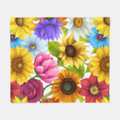 大きはっきりしたな植物カラフルの花 フリースブランケット (正面(横))