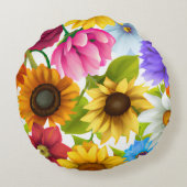 大きはっきりしたな植物カラフルの花 ラウンドクッション (裏面)