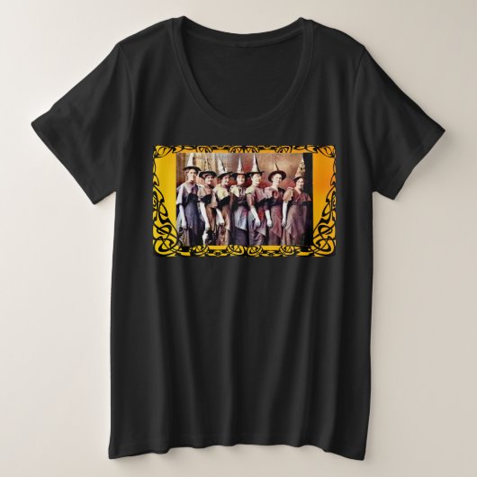 大きめサイズのいたずらと魔法の魔女Tシャツ プラスサイズTシャツ (デザイン正面)