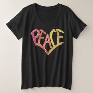 大きめサイズのピースハートTシャツ - 鮮やかなクレヨンデザイン プラスサイズTシャツ