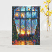 大きカラフルい窓のあるクリスマスカード カード (黄色い花)