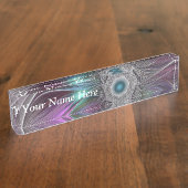 大きカラフルな花の抽象芸術のフラトリップ（幻覚体験）のようなクタルタイトル デスクネームプレート (側面)