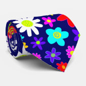 大きカラフルな花II – 濃い青 ネクタイ (ロール)