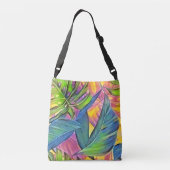 大きカラフル葉い熱帯水絵画色 クロスボディバッグ (裏面)