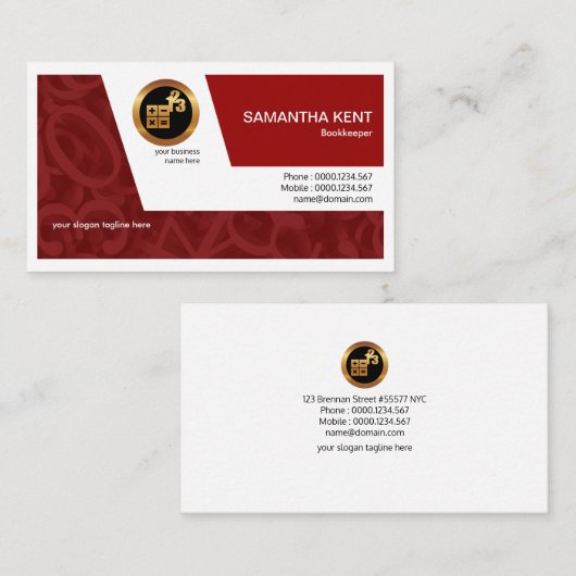 大きスタイリッシュなクリエイティブの赤い数字の簿記係 名刺 (正面/裏面)