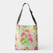大きポップ・アートのな色の花ピンクとオレンジの淡い色の緑 クロスボディバッグ (裏面)