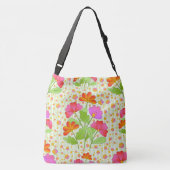 大きポップ・アートのな色の花ピンクとオレンジの淡い色の緑 クロスボディバッグ (裏面)