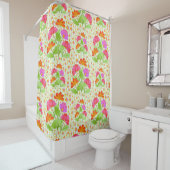 大きポップ・アートのな色の花ピンクとオレンジの淡い色の緑 シャワーカーテン (インサイチュ)