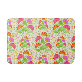 大きポップ・アートのな色の花ピンクとオレンジの淡い色の緑 バスマット