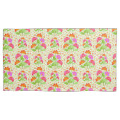 大きポップ・アートのな色の花ピンクとオレンジの淡い色の緑 枕カバー (正面)