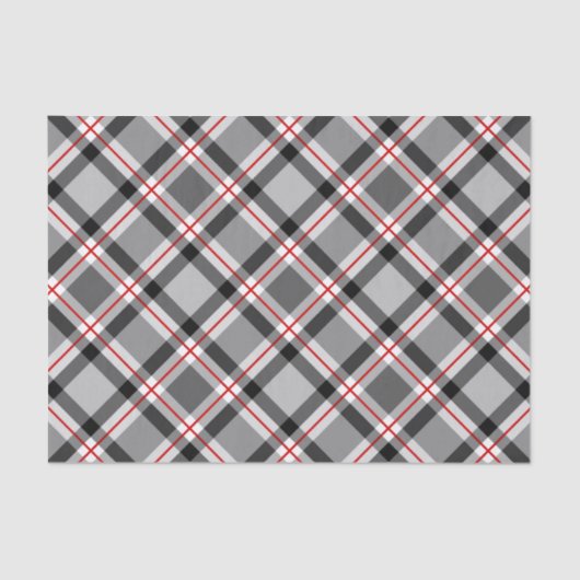 大きモダンい格子、黒、白、灰色、赤 薄葉紙 (正面)