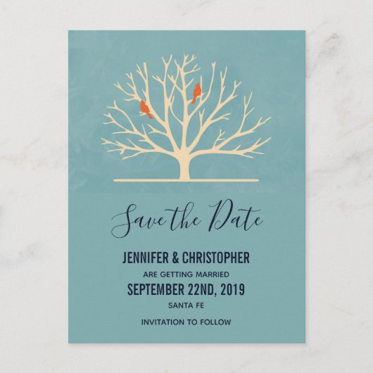 大きモダンな木にオレンジバード ポストカード (正面)