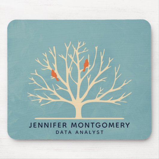 大きモダンな木のイラストレーションにオレンジバード マウスパッド (正面)