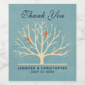 大きモダンな木の中のオレンジ色の結婚鳥 ワインラベル (シングルラベル)