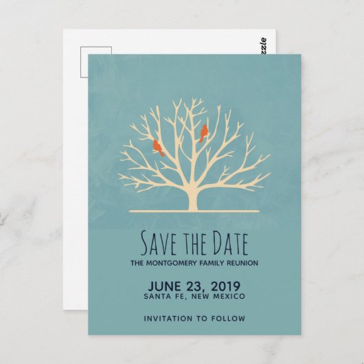 大きモダンな木の家族の懇親会にオレンジ色の鳥 ポストカード (正面/裏面)