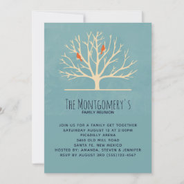 大きモダンな木の家族の懇親会にオレンジ色の鳥 招待状