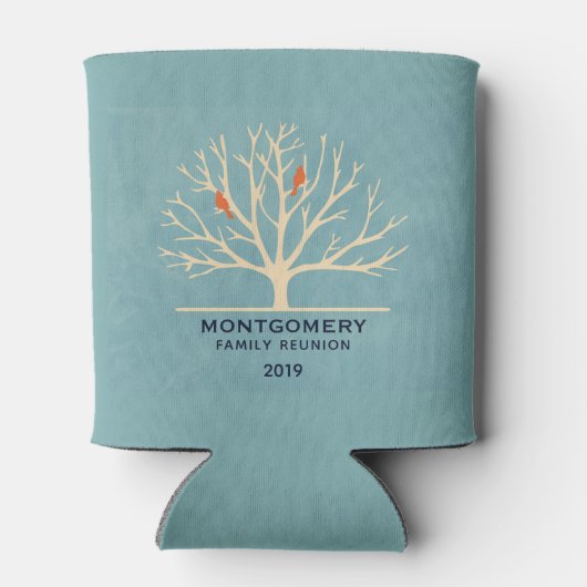 大きモダンな木の家族の懇親会にオレンジ色の鳥 缶クーラー (裏面)