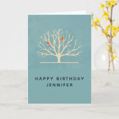 大きモダンな木の誕生日にオレンジバード カード (黄色い花)